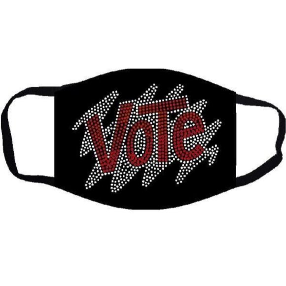 VOTE Bling Rhinestone Face Mask With Filter Pocket Red - Picture 3 of 11